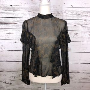 Lucky Brand | Black Gold Ruffle Blouse